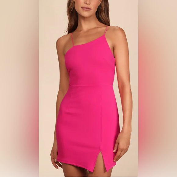 Lulus Dresses & Skirts - NWT Lulu’s Party for Two Asymmetrical Bodycon Cocktail Dress in Hot Pink -‎ XS
